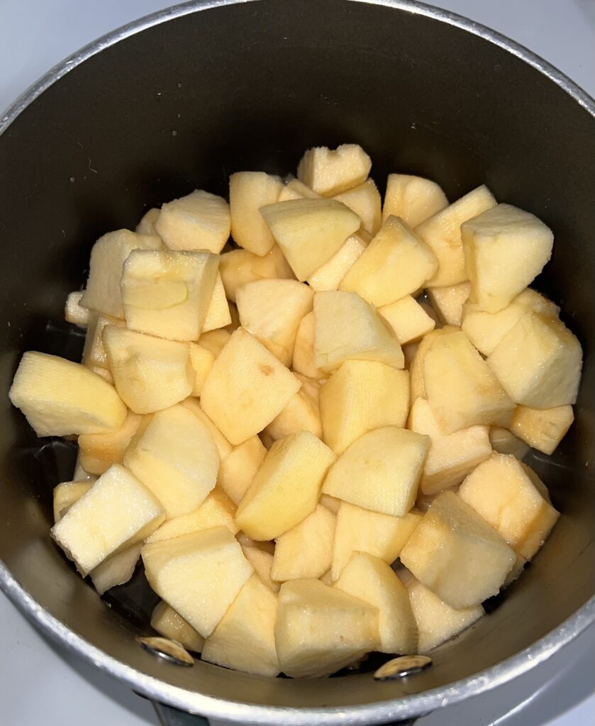 Chopped apples in a pot