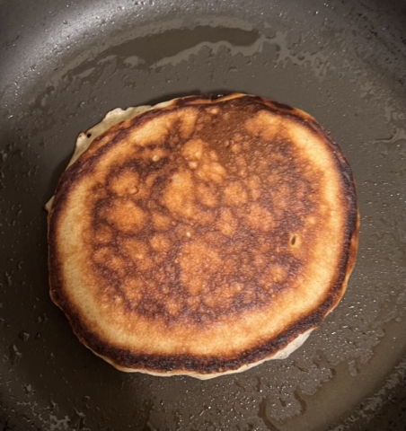 Pancake flipped to cook