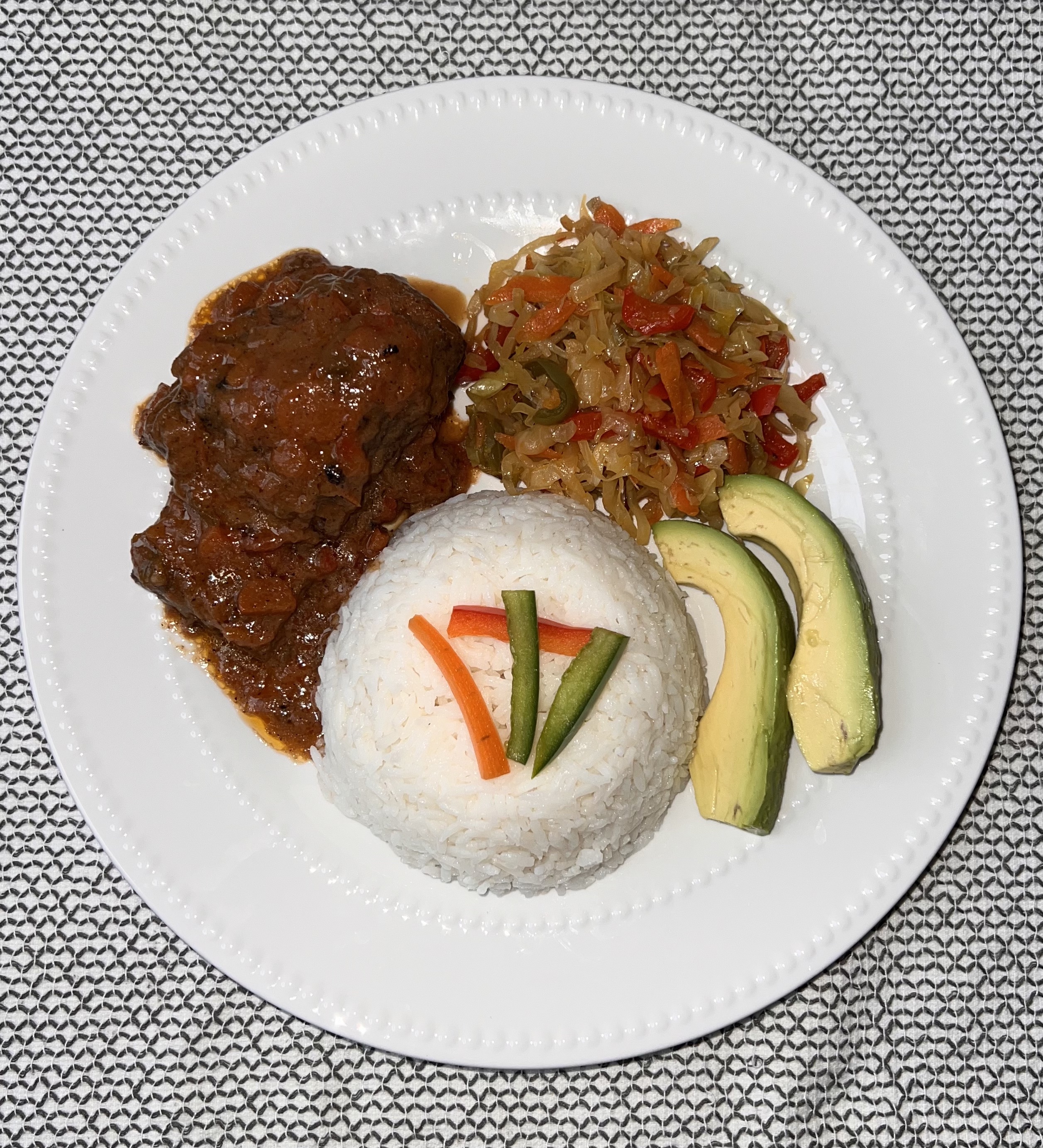 Rice, Beef Ribs Stew, and Cabbage