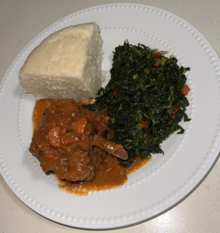 Beef ribs stew, Ugali, and Kale