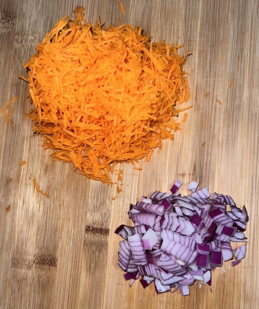 Grated carrot and chopped onion