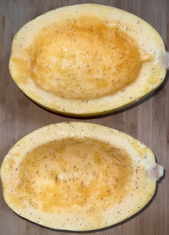 Spaghetti squash ready for roasting