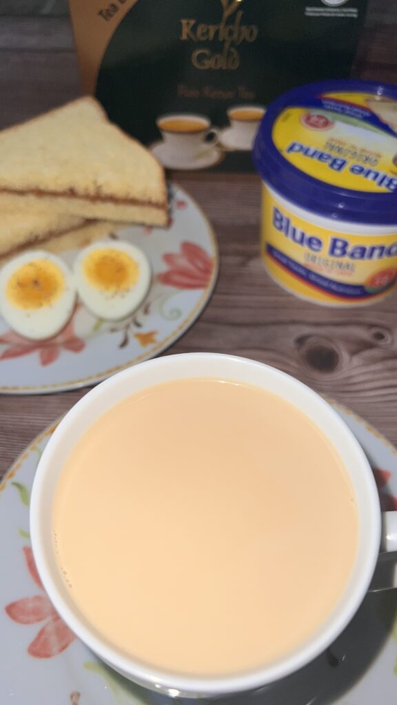 Tea, bread, and eggs pic