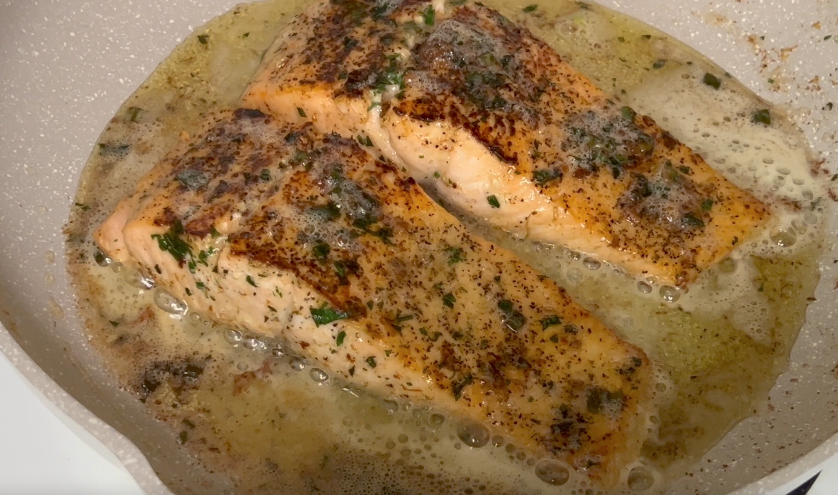 Pan seared salmon in butter