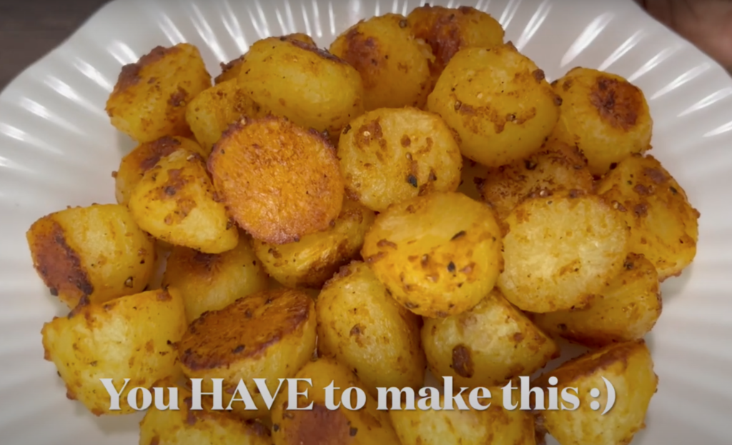 Baked yellow potatoes upclose