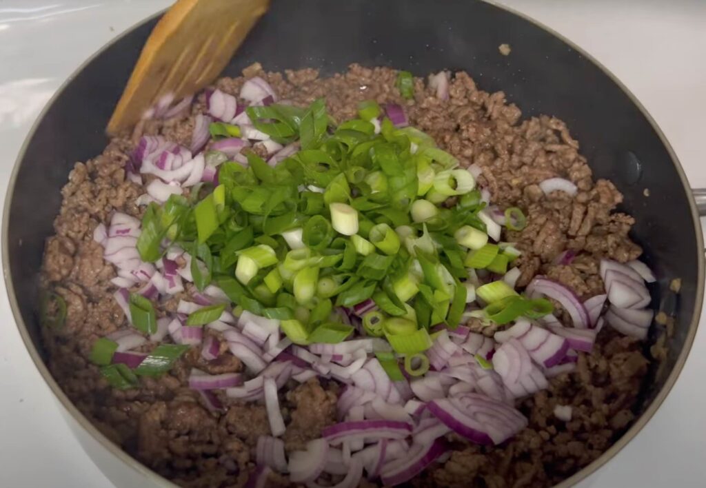 Preparing ground beef stuffing